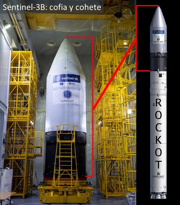 Sentinel-3B en el cohete (ESA)