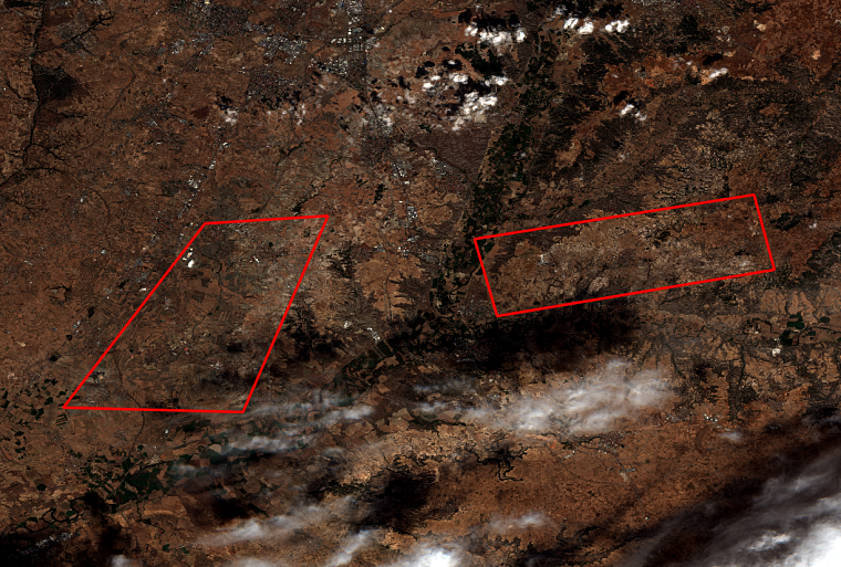 Imagen de Sentinel-2 sobre La Sagra, con la zona volada por el INTA