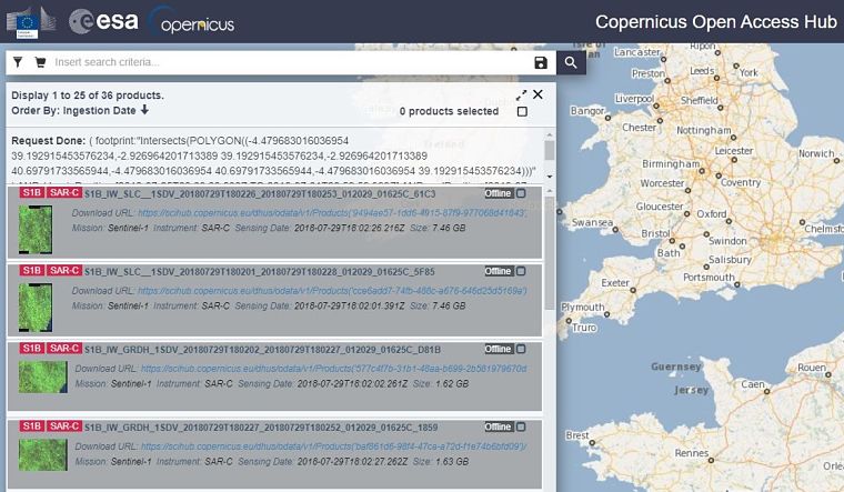 Copernicus Open Access Hub - Productos Offline
