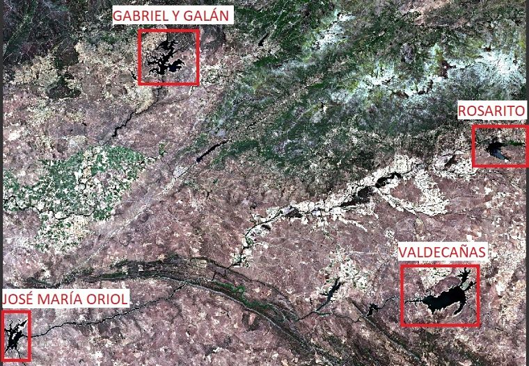 Imagen en color natural de los embalses analizados