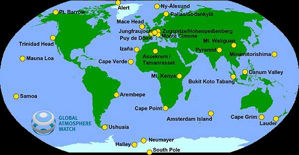 Mapa de observatorios (Global Atmosphere Watch))